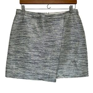 J.Crew Metallic Textured Mini Skirt Women 6 Silver Faux Wrap Dressy Holiday Chic